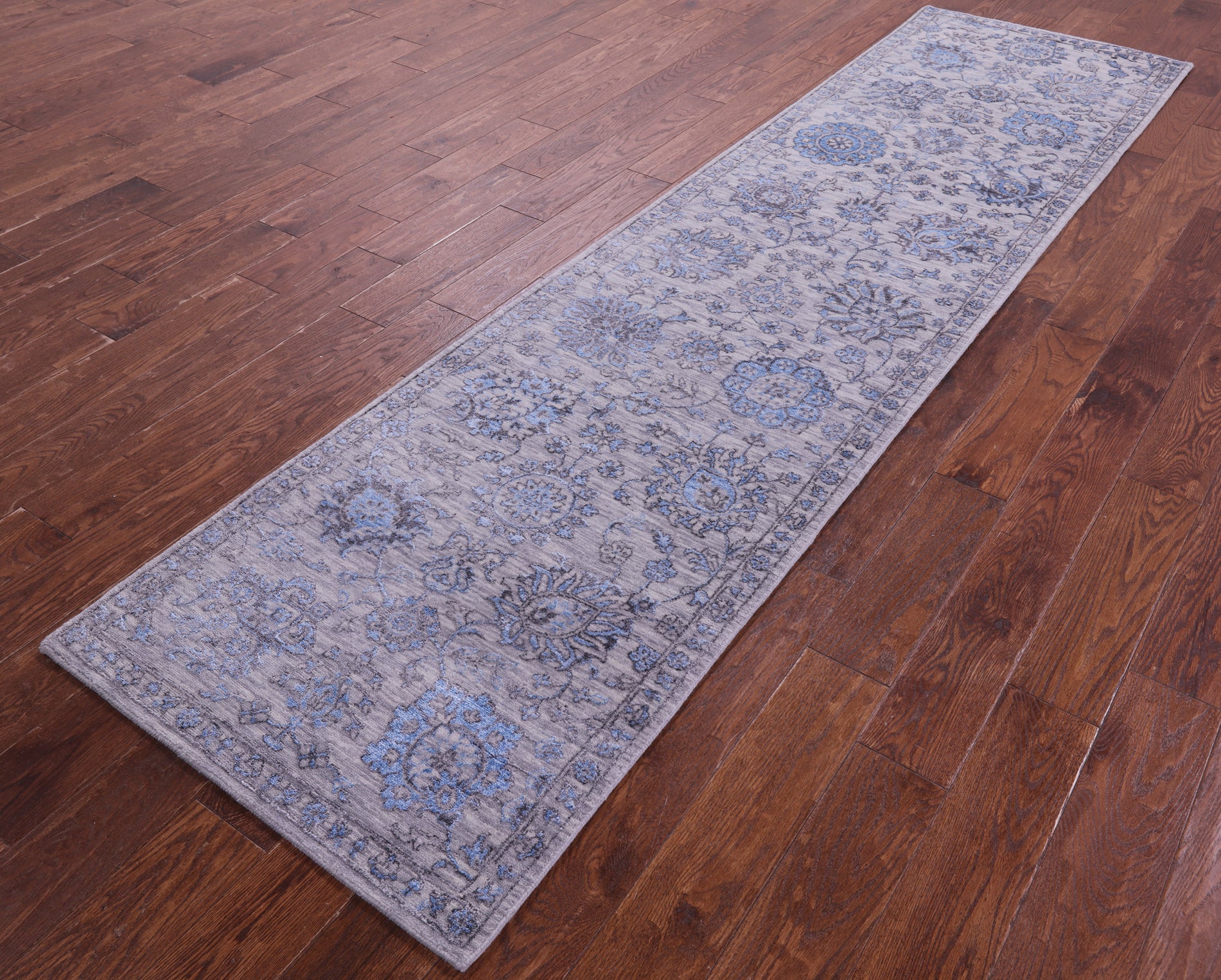 Grey Persian Tabriz Hand Knotted Wool & Silk Runner Rug - 2' 7" X 10' 2" - Golden Nile