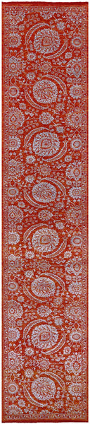 Orange Persian Tabriz Hand Knotted Wool & Silk Runner Rug - 2' 8" X 13' 7" - Golden Nile