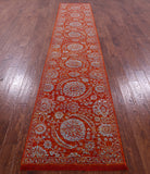 Orange Persian Tabriz Hand Knotted Wool & Silk Runner Rug - 2' 8" X 13' 7" - Golden Nile