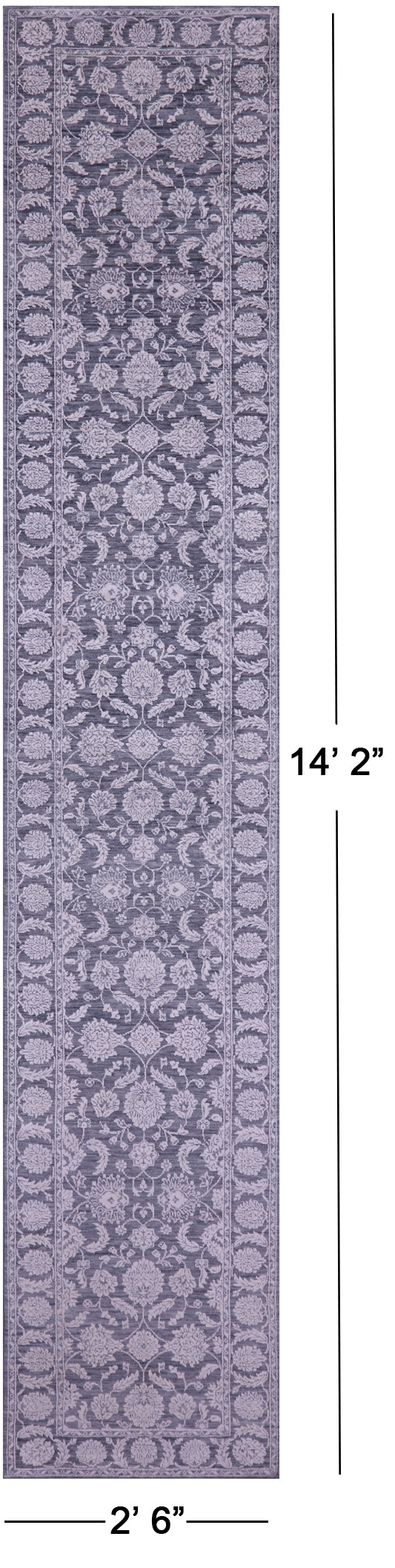 Grey Persian Tabriz Hand Knotted Wool & Silk Runner Rug - 2' 6" X 14' 2" - Golden Nile