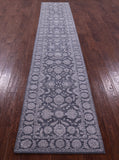 Grey Persian Tabriz Hand Knotted Wool & Silk Runner Rug - 2' 6" X 14' 2" - Golden Nile