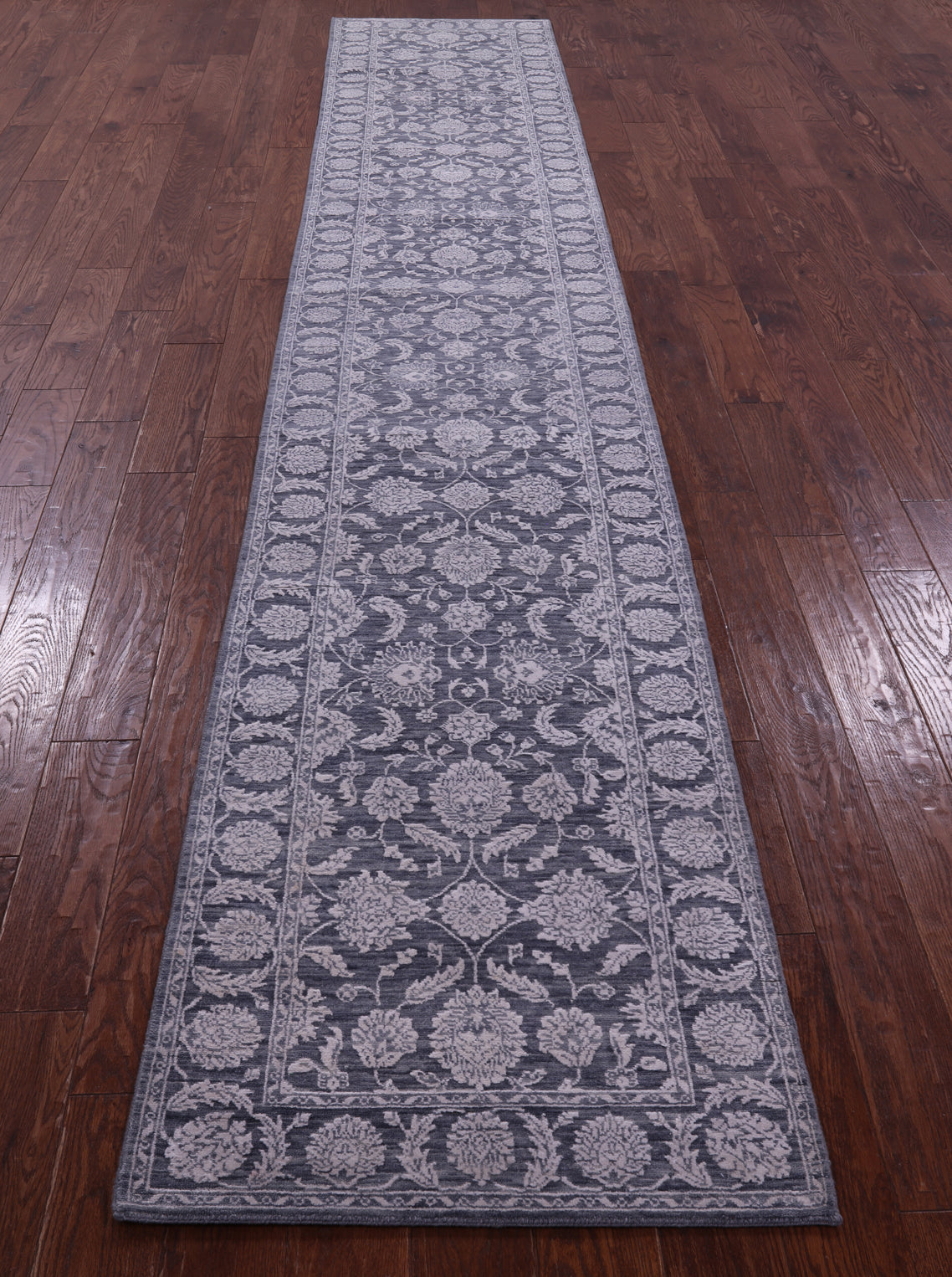 Grey Persian Tabriz Hand Knotted Wool & Silk Runner Rug - 2' 6" X 14' 2" - Golden Nile