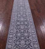Grey Persian Tabriz Hand Knotted Wool & Silk Runner Rug - 2' 6" X 14' 2" - Golden Nile