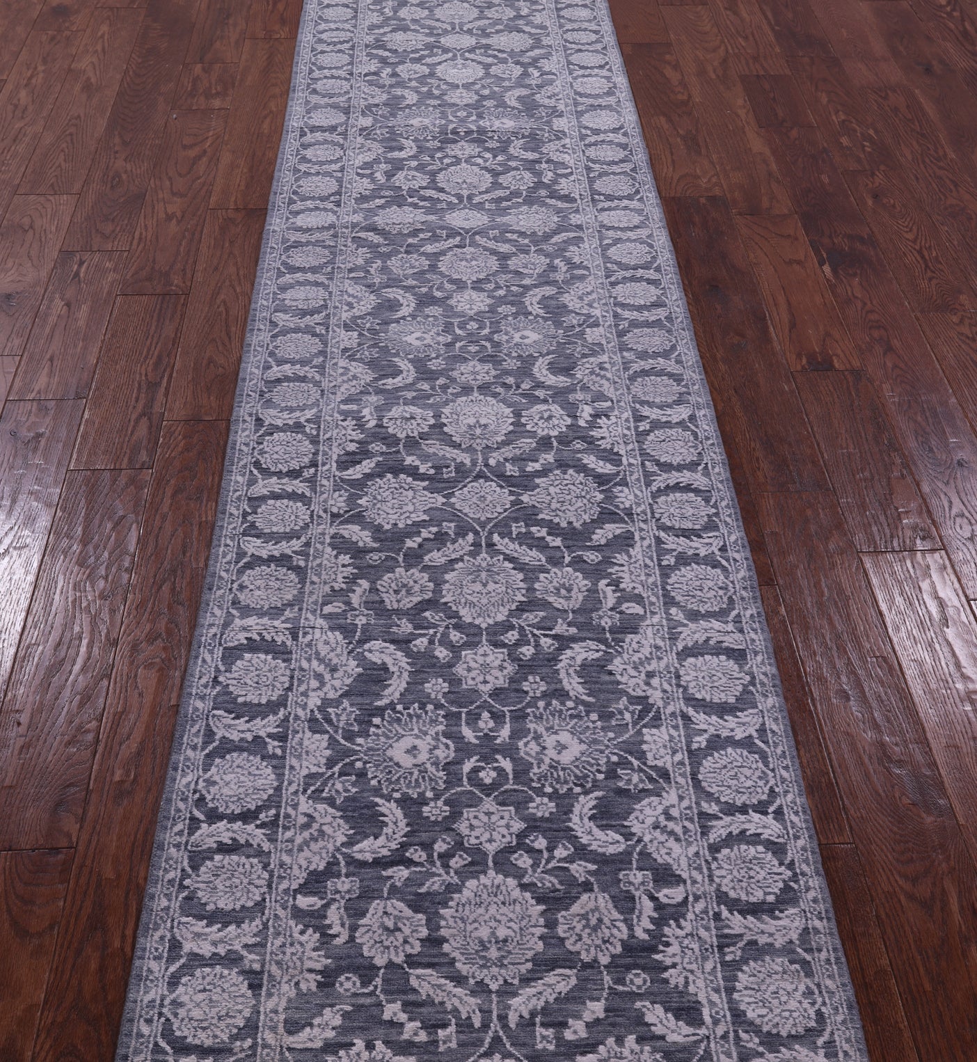 Grey Persian Tabriz Hand Knotted Wool & Silk Runner Rug - 2' 6" X 14' 2" - Golden Nile