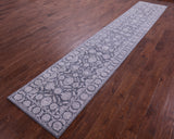 Grey Persian Tabriz Hand Knotted Wool & Silk Runner Rug - 2' 6" X 14' 2" - Golden Nile