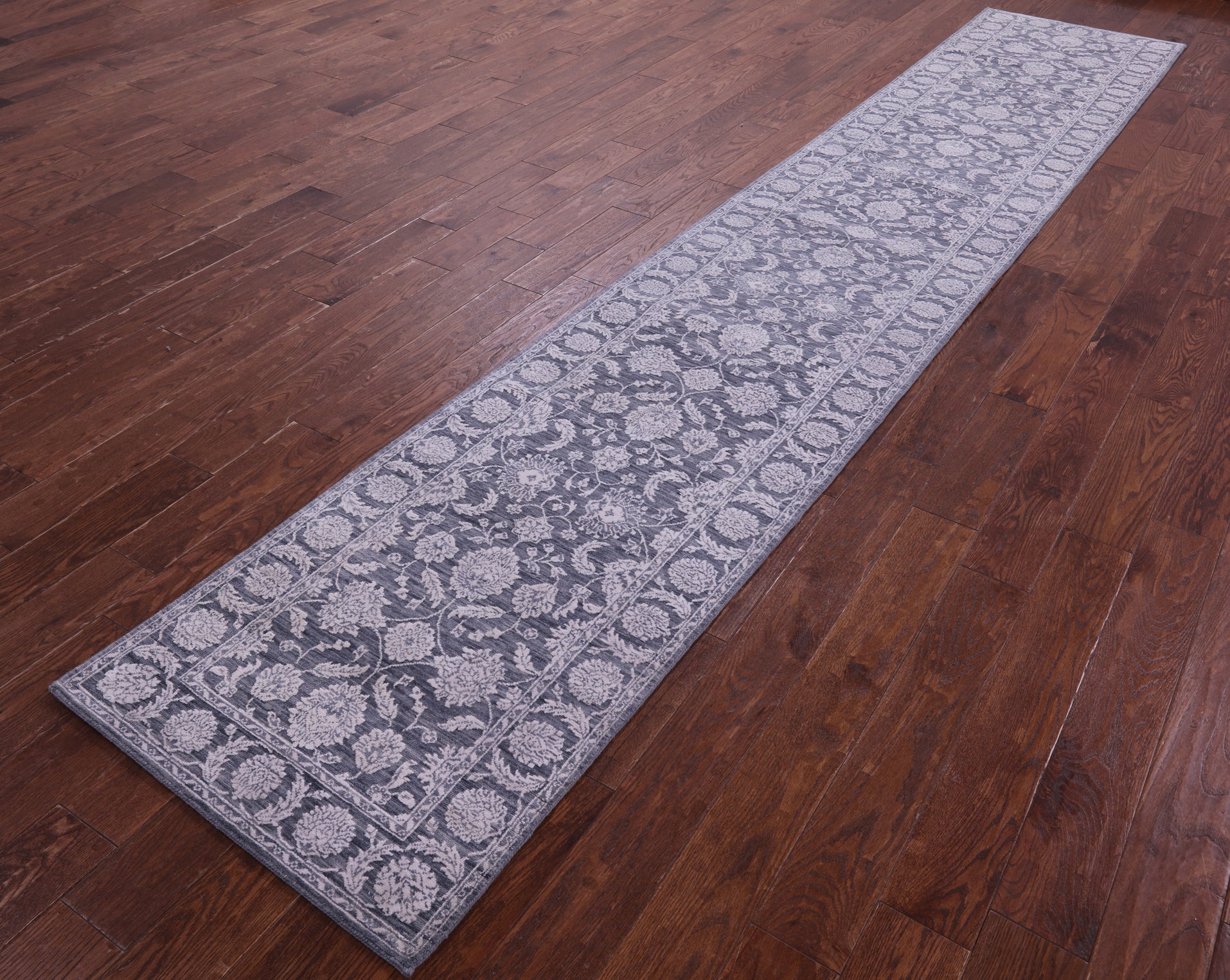 Grey Persian Tabriz Hand Knotted Wool & Silk Runner Rug - 2' 6" X 14' 2" - Golden Nile