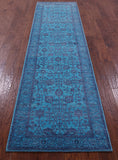 Blue Persian Tabriz Hand Knotted Wool & Silk Runner Rug - 2' 7" X 10' 2" - Golden Nile