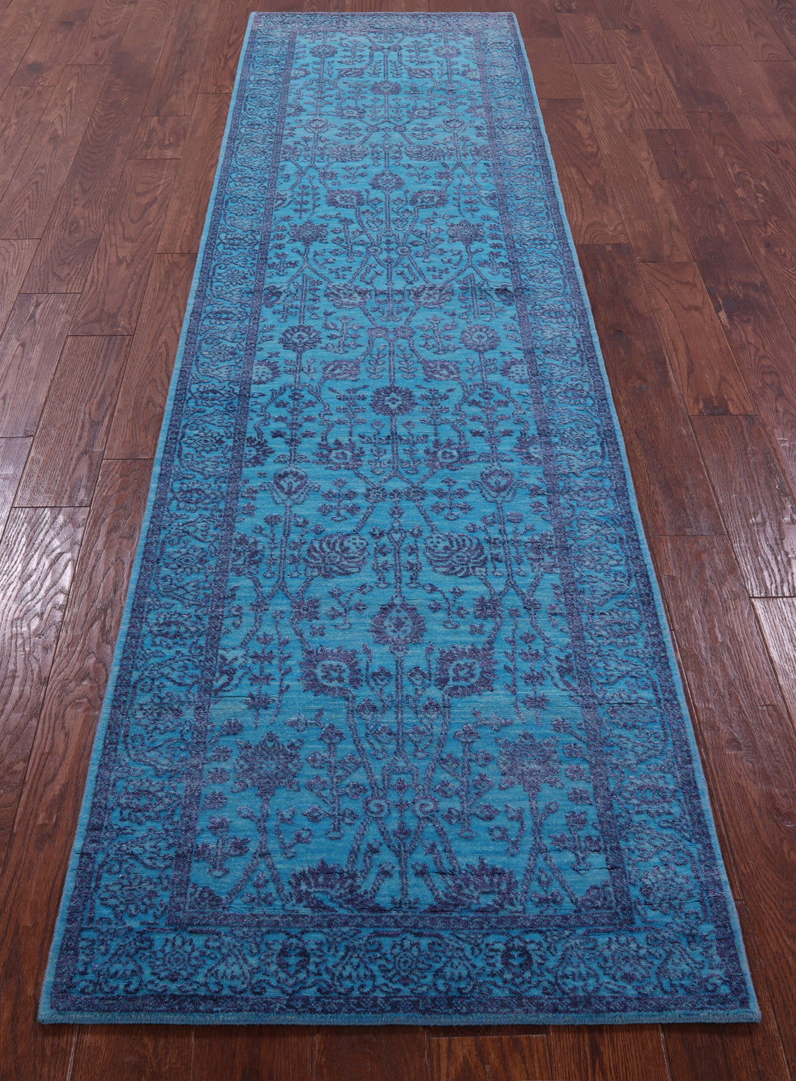 Blue Persian Tabriz Hand Knotted Wool & Silk Runner Rug - 2' 7" X 10' 2" - Golden Nile