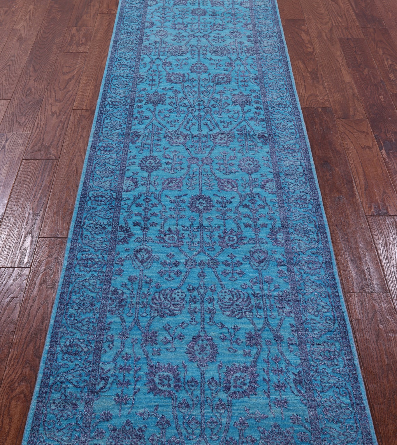 Blue Persian Tabriz Hand Knotted Wool & Silk Runner Rug - 2' 7" X 10' 2" - Golden Nile