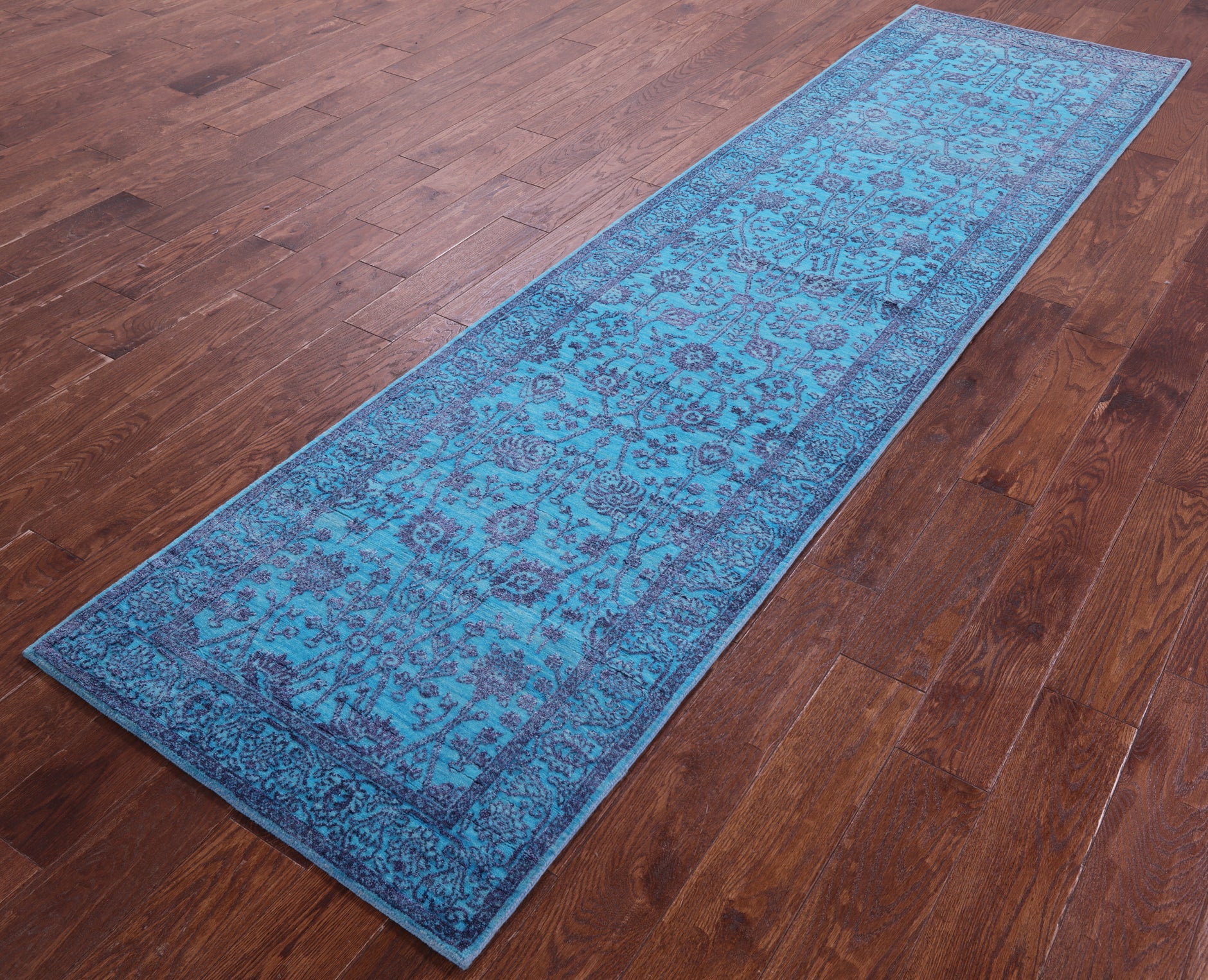 Blue Persian Tabriz Hand Knotted Wool & Silk Runner Rug - 2' 7" X 10' 2" - Golden Nile