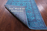 Blue Persian Tabriz Hand Knotted Wool & Silk Runner Rug - 2' 7" X 10' 2" - Golden Nile