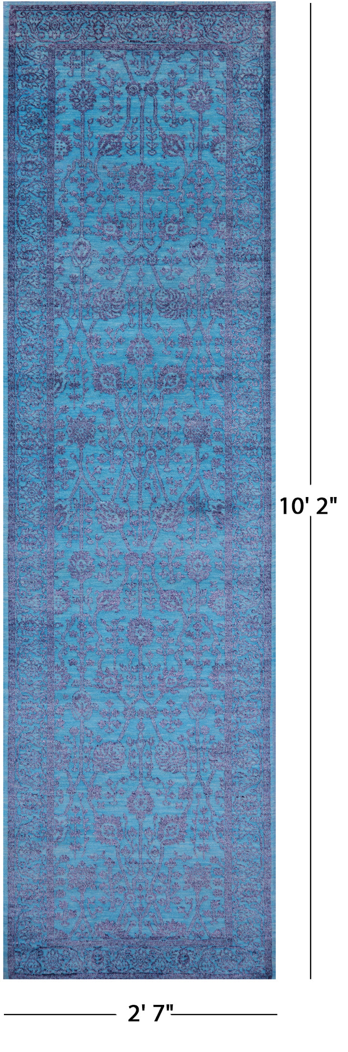 Blue Persian Tabriz Hand Knotted Wool & Silk Runner Rug - 2' 7" X 10' 2" - Golden Nile