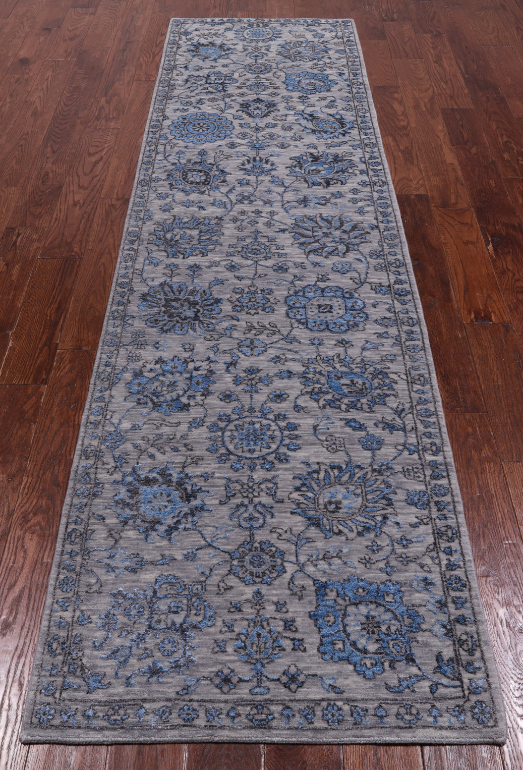 Grey Persian Tabriz Hand Knotted Wool & Silk Runner Rug - 2' 8" X 10' 2"