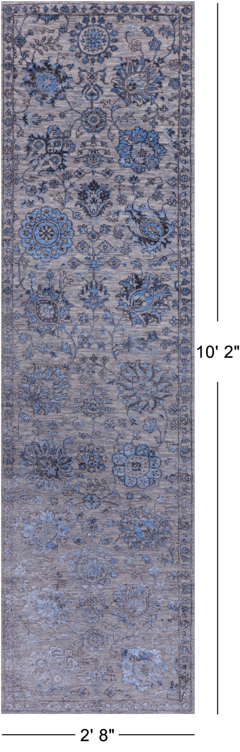 Grey Persian Tabriz Hand Knotted Wool & Silk Runner Rug - 2' 8" X 10' 2"