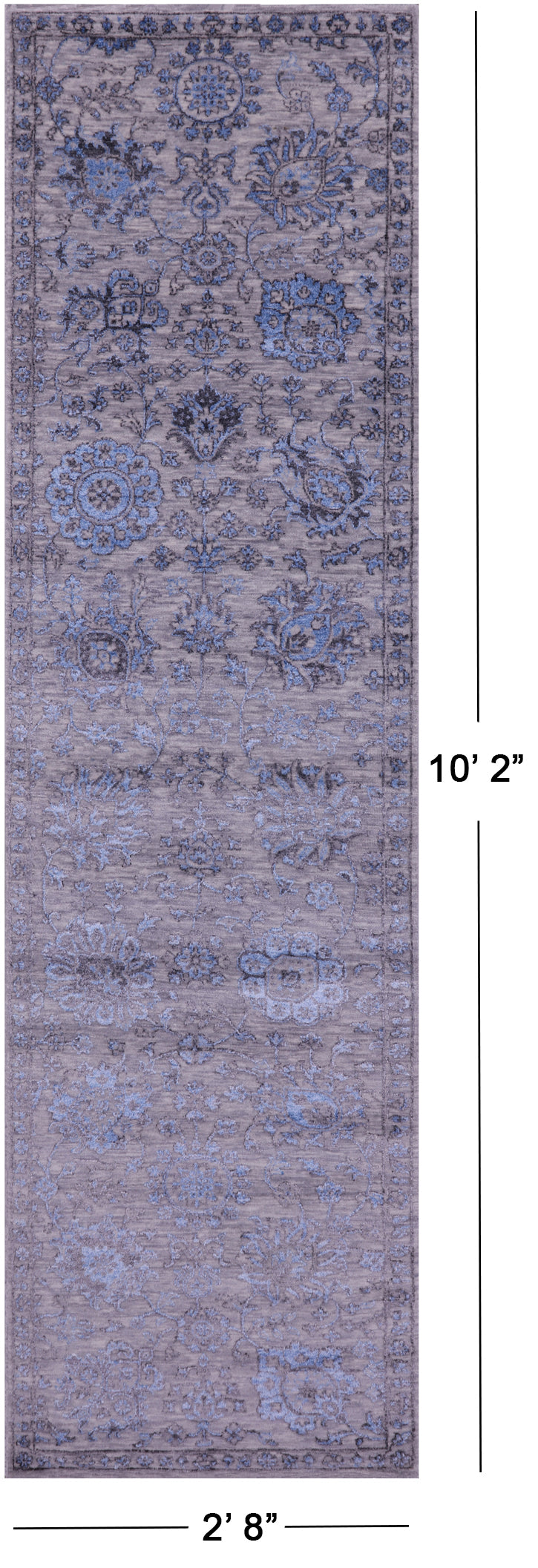 Grey Persian Tabriz Hand Knotted Wool & Silk Runner Rug - 2' 8" X 10' 2" - Golden Nile