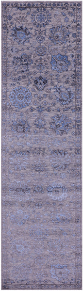 Grey Persian Tabriz Hand Knotted Wool & Silk Runner Rug - 2' 8" X 10' 2" - Golden Nile