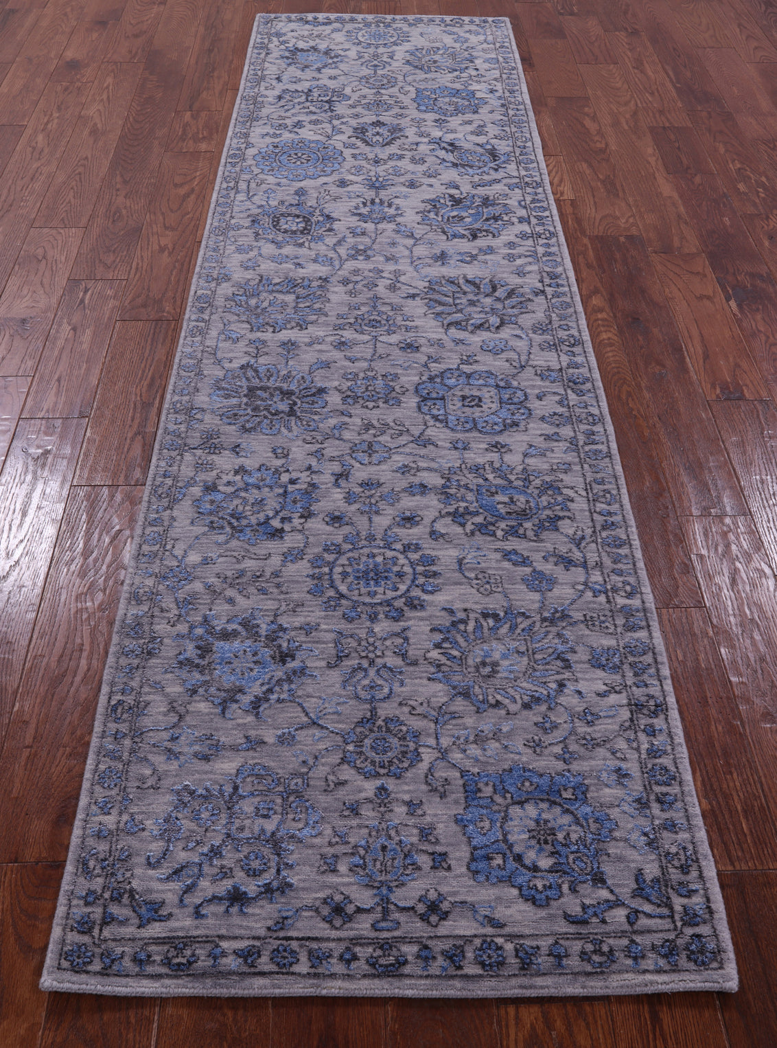 Grey Persian Tabriz Hand Knotted Wool & Silk Runner Rug - 2' 8" X 10' 2" - Golden Nile