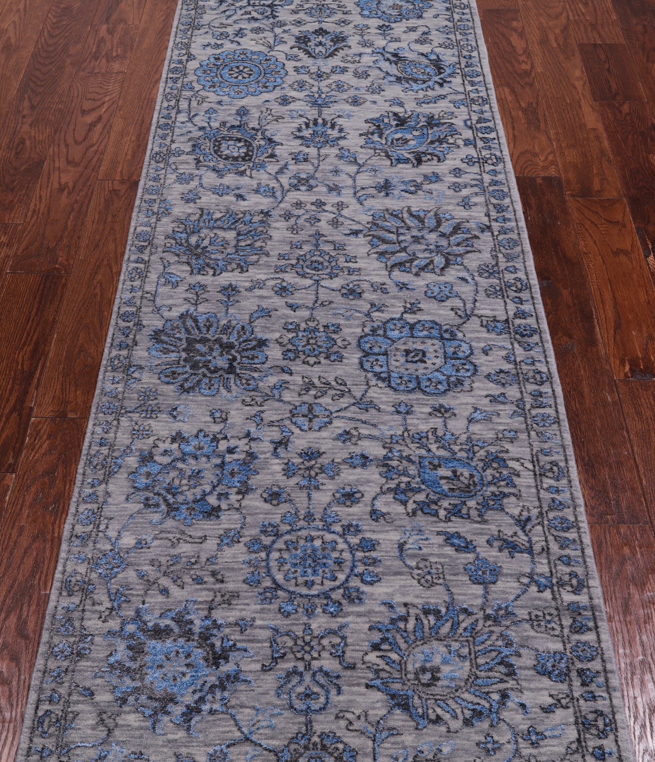 Grey Persian Tabriz Hand Knotted Wool & Silk Runner Rug - 2' 8" X 10' 2"