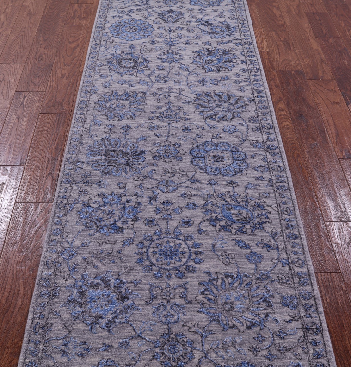 Grey Persian Tabriz Hand Knotted Wool & Silk Runner Rug - 2' 8" X 10' 2" - Golden Nile