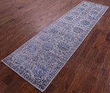 Grey Persian Tabriz Hand Knotted Wool & Silk Runner Rug - 2' 8" X 10' 2" - Golden Nile