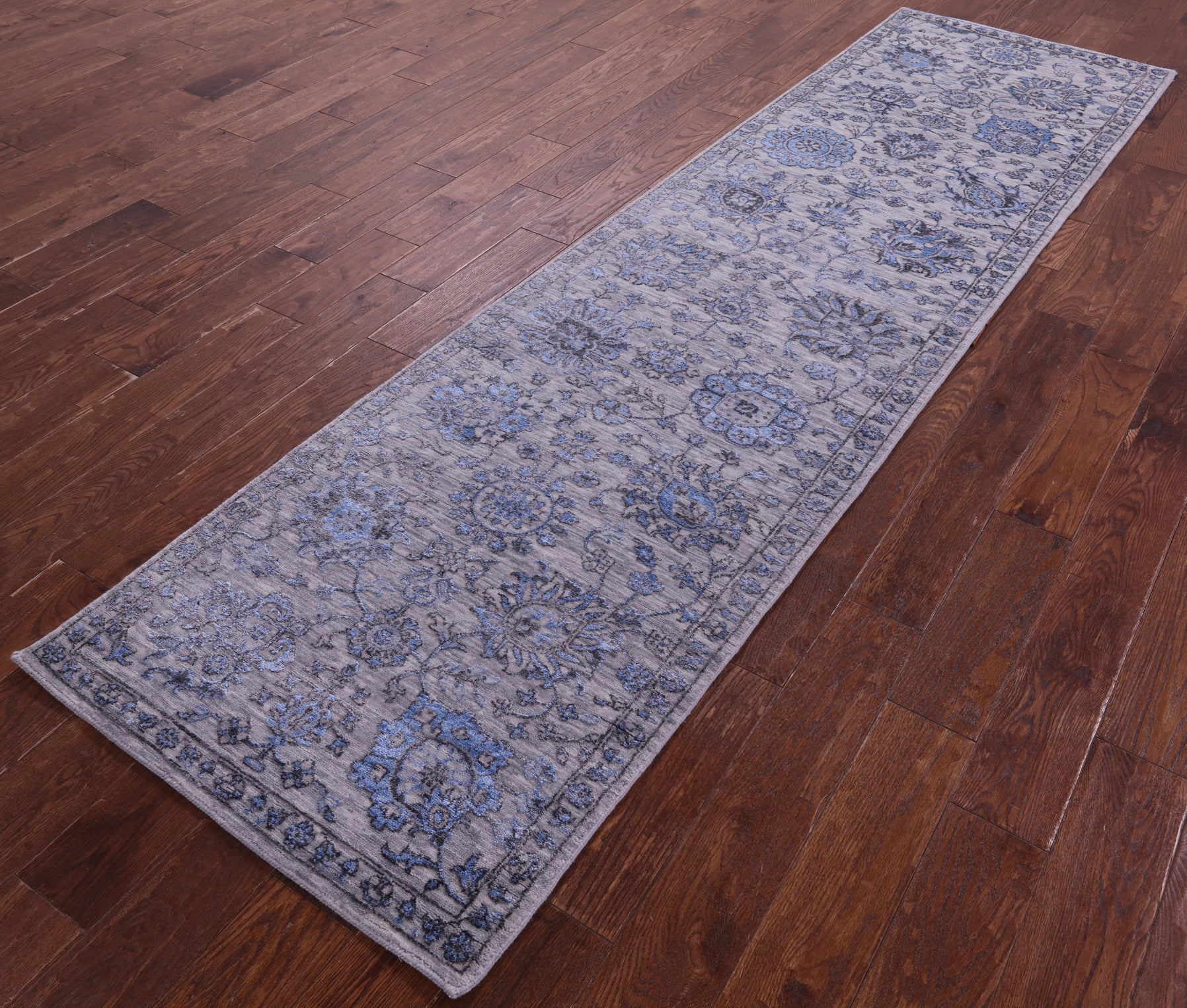 Grey Persian Tabriz Hand Knotted Wool & Silk Runner Rug - 2' 8" X 10' 2" - Golden Nile