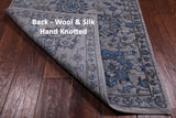 Grey Persian Tabriz Hand Knotted Wool & Silk Runner Rug - 2' 8" X 10' 2"