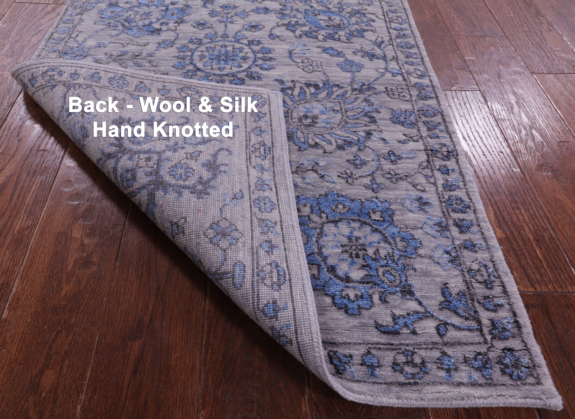 Grey Persian Tabriz Hand Knotted Wool & Silk Runner Rug - 2' 8" X 10' 2" - Golden Nile