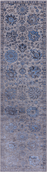 Grey Persian Tabriz Hand Knotted Wool & Silk Runner Rug - 2' 8" X 10' 2"