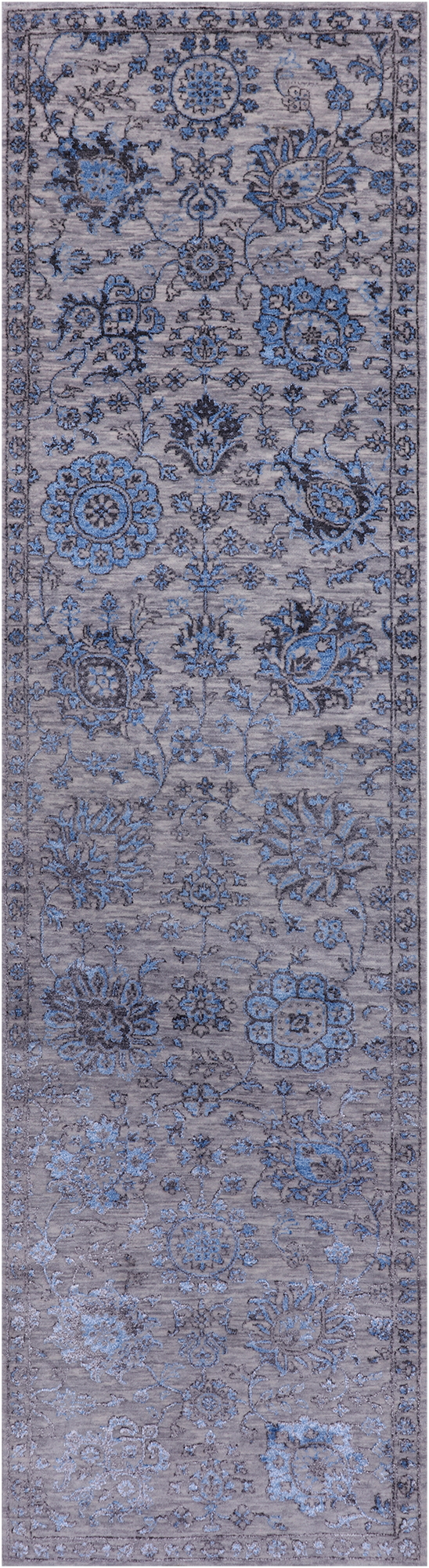 Grey Persian Tabriz Hand Knotted Wool & Silk Runner Rug - 2' 8" X 10' 2"