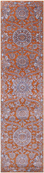 Orange Persian Tabriz Hand Knotted Wool & Silk Runner Rug - 2' 6" X 9' 9" - Golden Nile