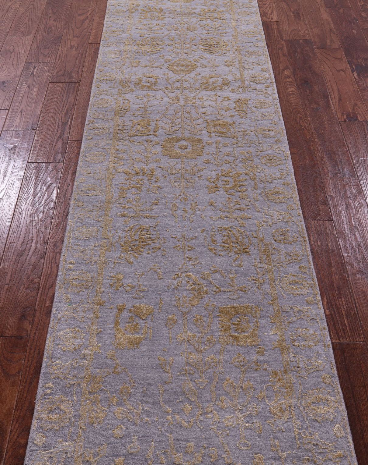 Grey Persian Tabriz Hand Knotted Wool & Silk Runner Rug - 2' 5" X 11' 11" - Golden Nile