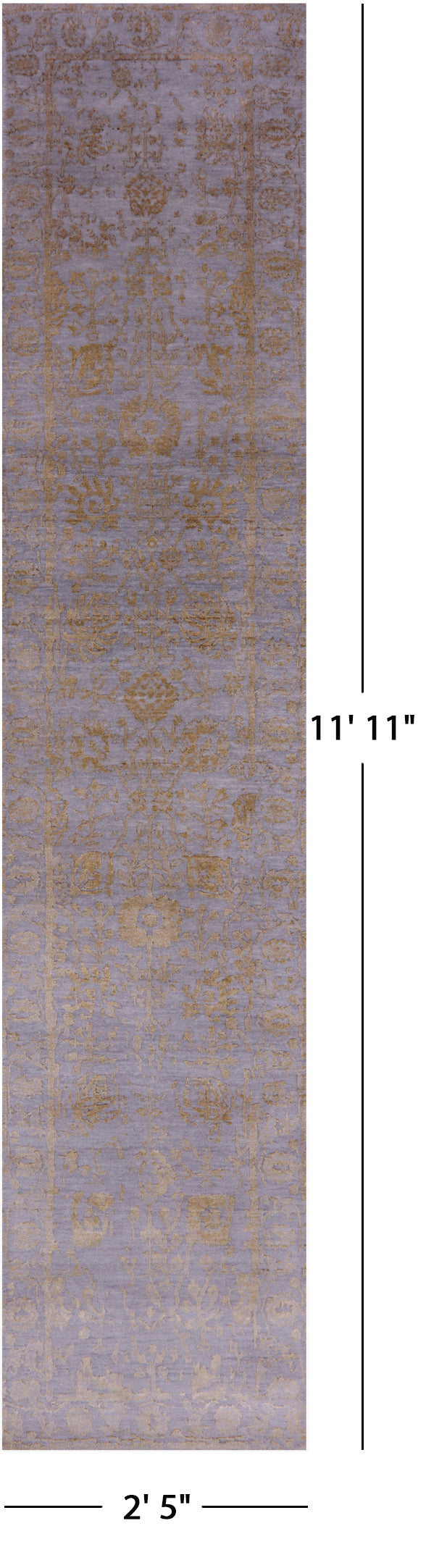 Grey Persian Tabriz Hand Knotted Wool & Silk Runner Rug - 2' 5" X 11' 11" - Golden Nile