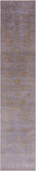 Grey Persian Tabriz Hand Knotted Wool & Silk Runner Rug - 2' 5" X 11' 11" - Golden Nile