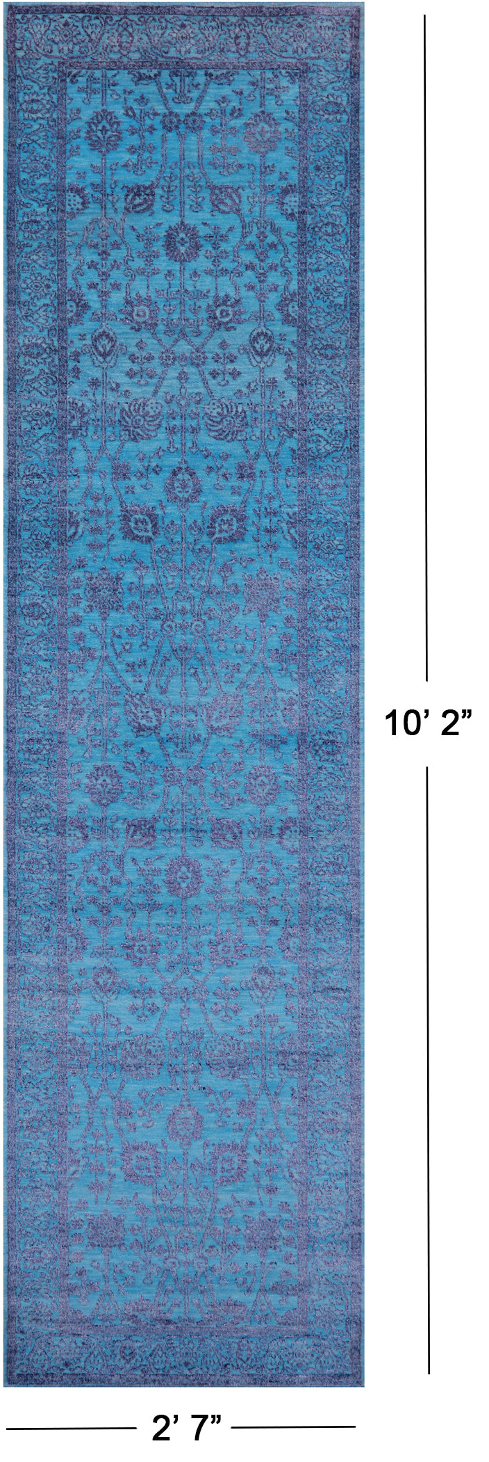 Blue Persian Tabriz Hand Knotted Wool & Silk Runner Rug - 2' 7" X 10' 2" - Golden Nile