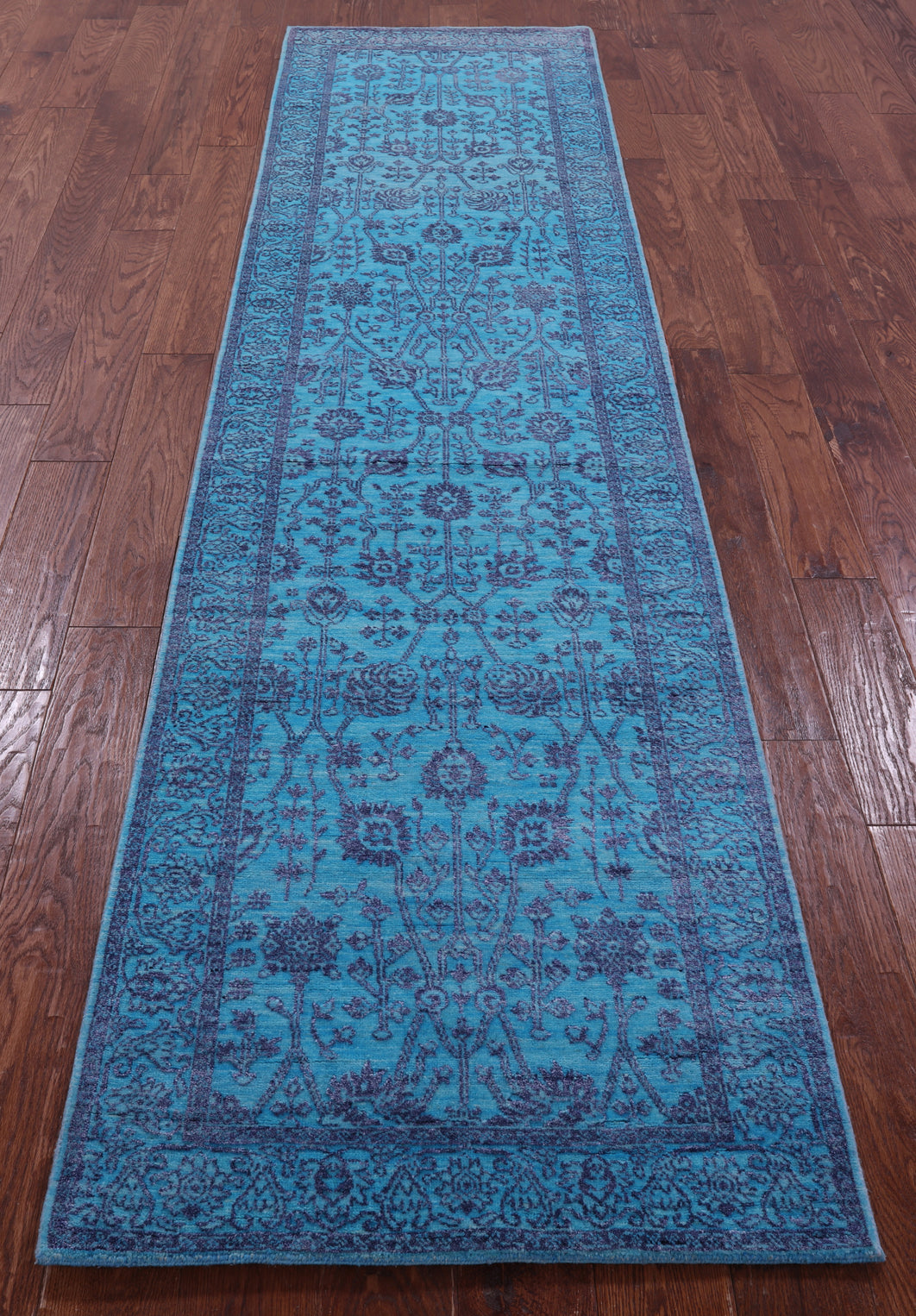Blue Persian Tabriz Hand Knotted Wool & Silk Runner Rug - 2' 7" X 10' 2" - Golden Nile