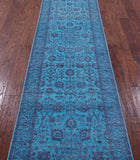 Blue Persian Tabriz Hand Knotted Wool & Silk Runner Rug - 2' 7" X 10' 2" - Golden Nile