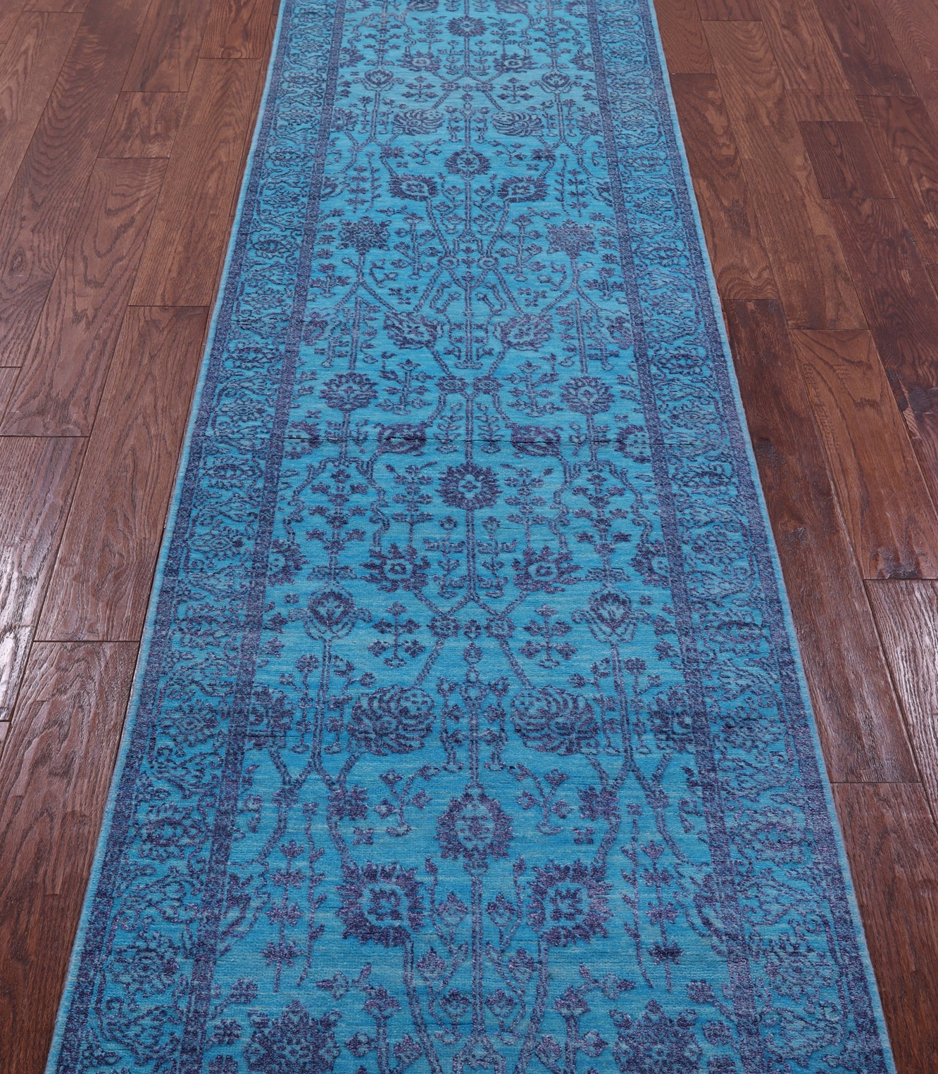 Blue Persian Tabriz Hand Knotted Wool & Silk Runner Rug - 2' 7" X 10' 2" - Golden Nile