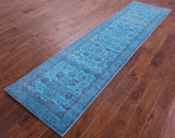 Blue Persian Tabriz Hand Knotted Wool & Silk Runner Rug - 2' 7" X 10' 2" - Golden Nile