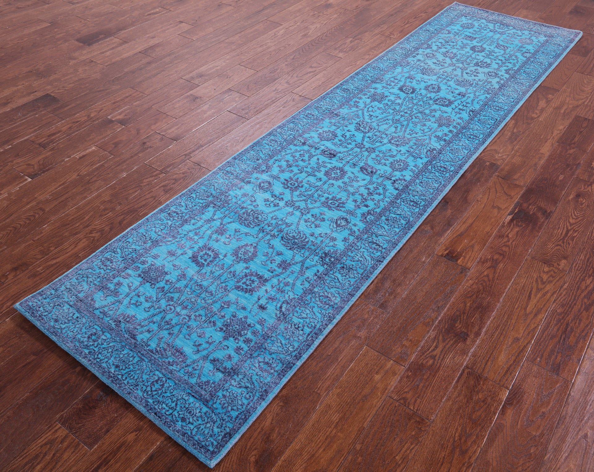 Blue Persian Tabriz Hand Knotted Wool & Silk Runner Rug - 2' 7" X 10' 2" - Golden Nile