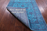 Blue Persian Tabriz Hand Knotted Wool & Silk Runner Rug - 2' 7" X 10' 2" - Golden Nile