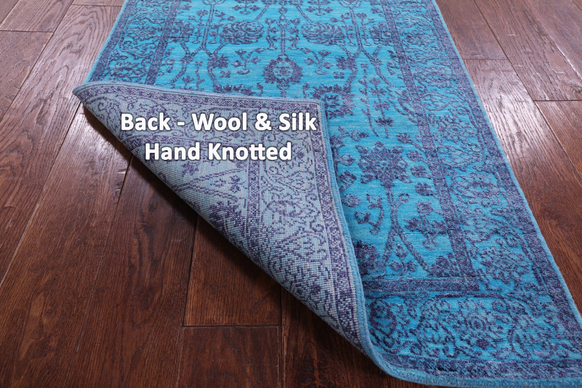 Blue Persian Tabriz Hand Knotted Wool & Silk Runner Rug - 2' 7" X 10' 2" - Golden Nile
