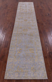 Grey Persian Tabriz Hand Knotted Wool & Silk Runner Rug - 2' 6" X 11' 10" - Golden Nile