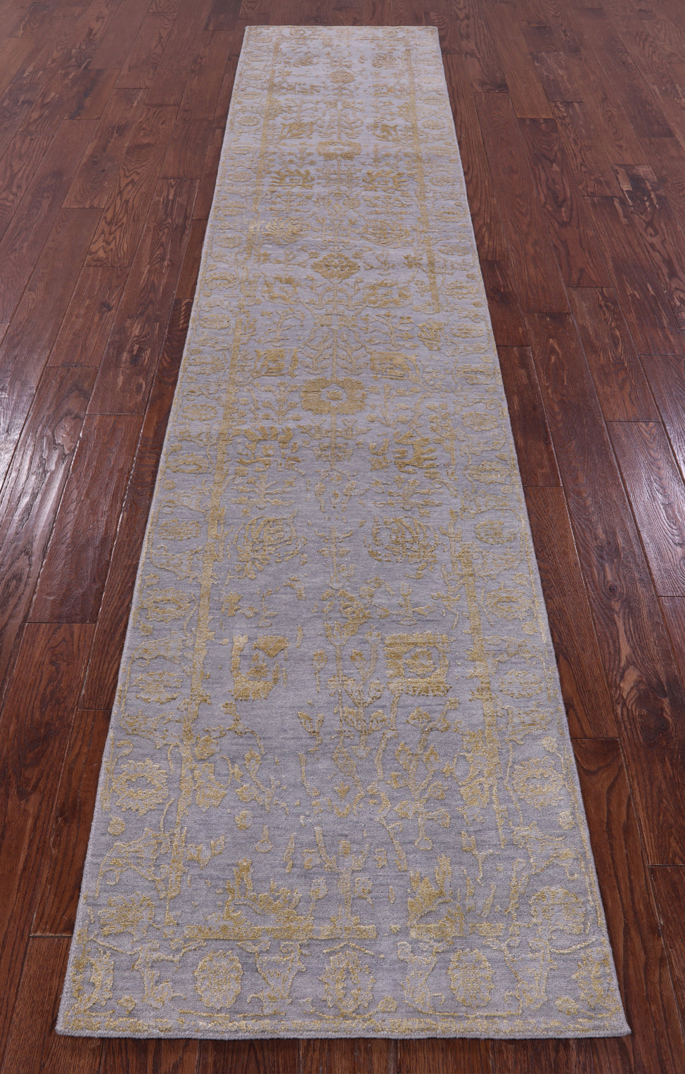 Grey Persian Tabriz Hand Knotted Wool & Silk Runner Rug - 2' 6" X 11' 10" - Golden Nile