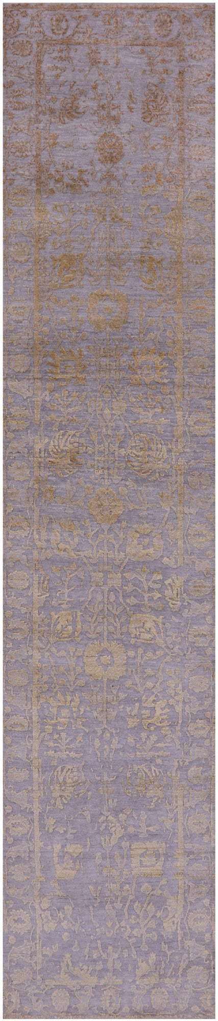 Grey Persian Tabriz Hand Knotted Wool & Silk Runner Rug - 2' 6" X 11' 10" - Golden Nile