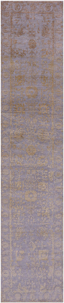 Grey Persian Tabriz Hand Knotted Wool & Silk Runner Rug - 2' 6" X 11' 10" - Golden Nile