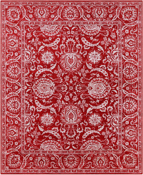 Red Persian Tabriz Hand Knotted Wool & Silk Rug - 7' 11" X 9' 10" - Golden Nile