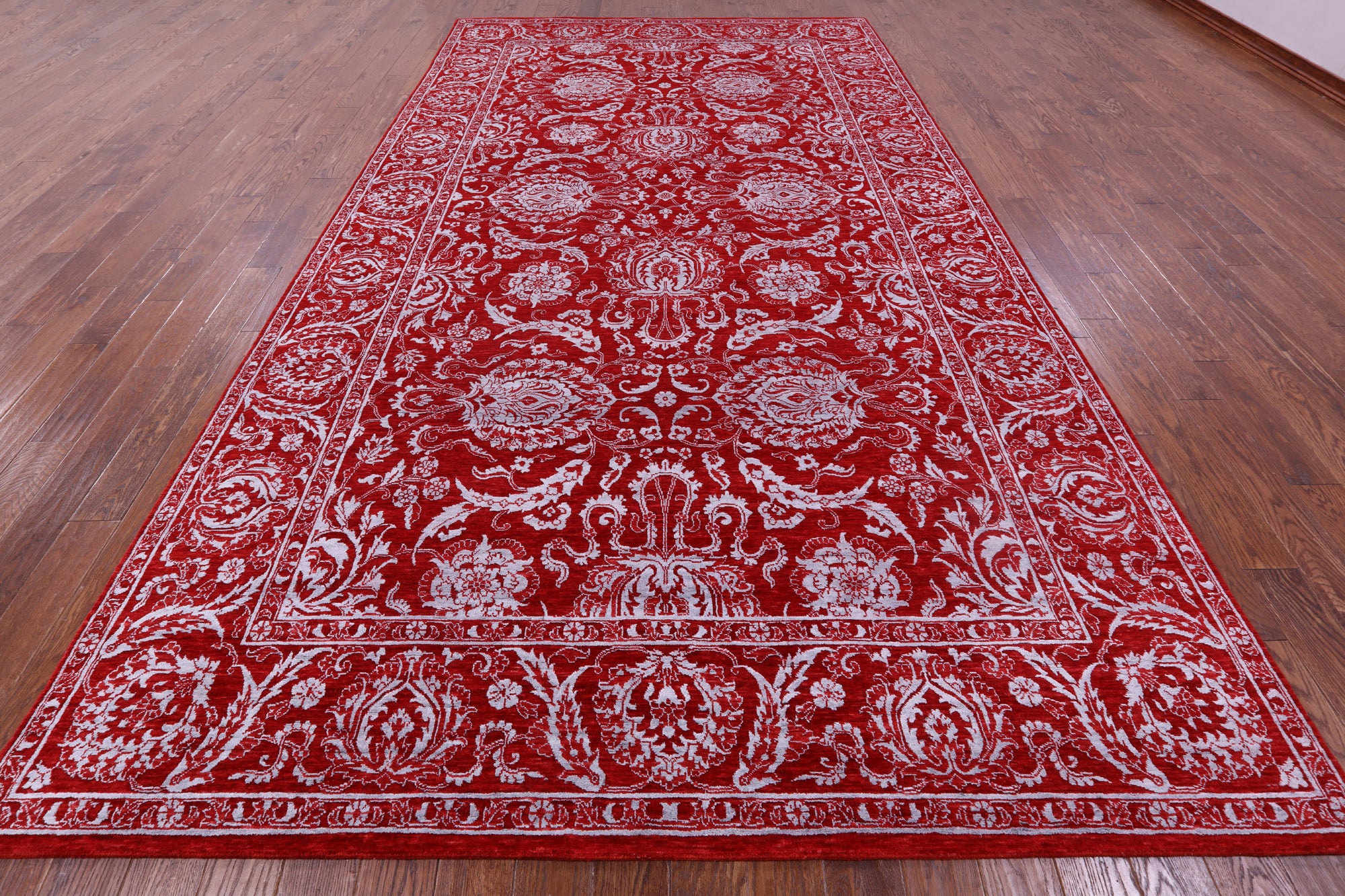 Red Persian Tabriz Hand Knotted Wool & Silk Rug - 7' 11" X 14' 2" - Golden Nile