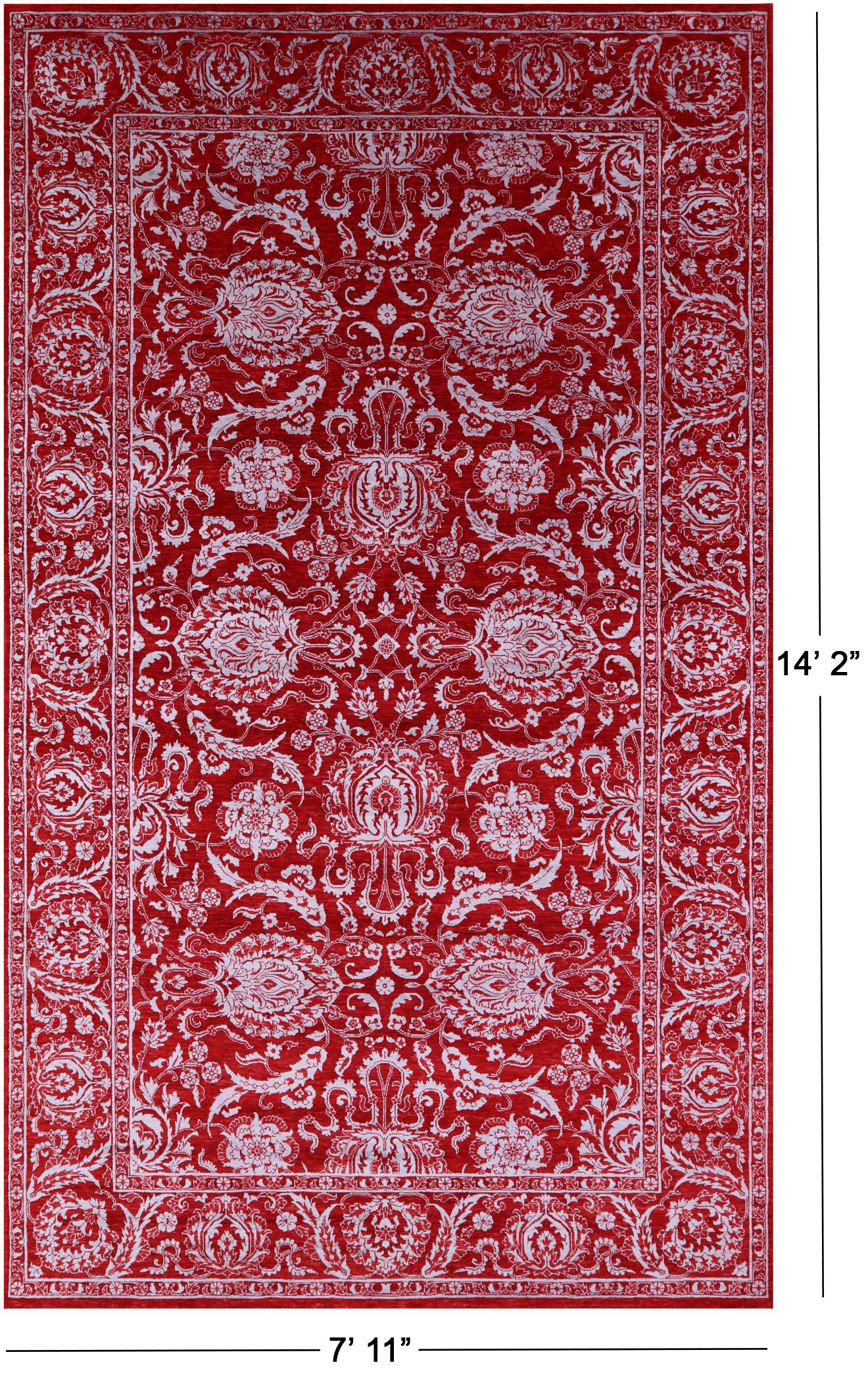 Red Persian Tabriz Hand Knotted Wool & Silk Rug - 7' 11" X 14' 2" - Golden Nile
