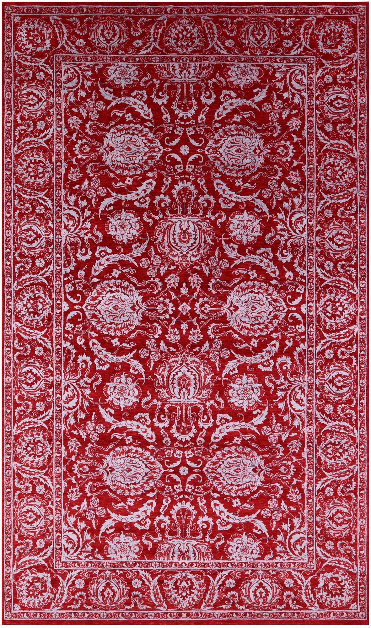 Red Persian Tabriz Hand Knotted Wool & Silk Rug - 7' 11" X 14' 2" - Golden Nile