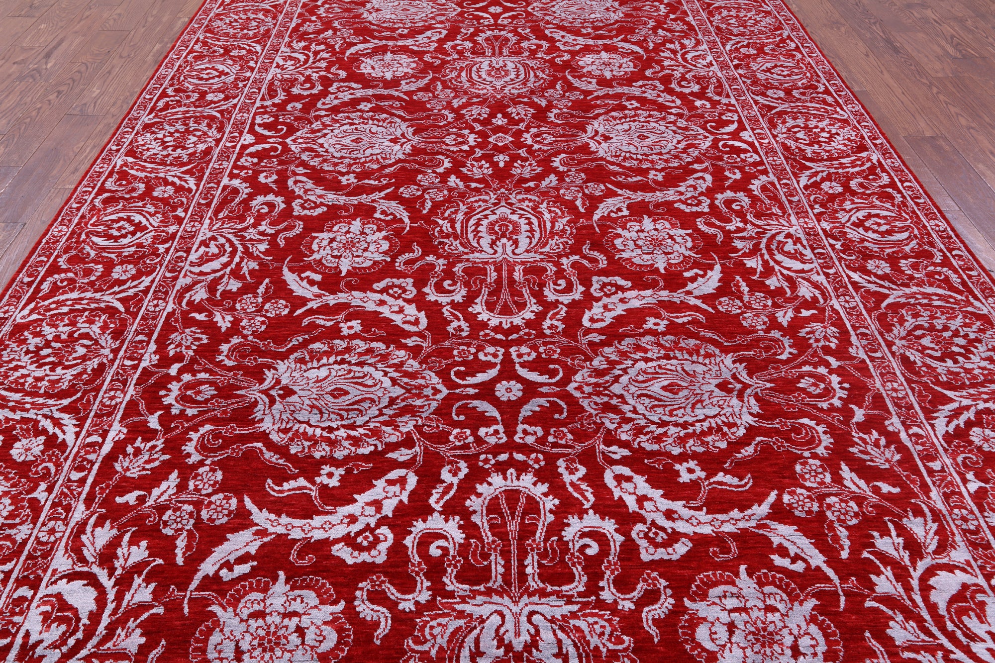 Red Persian Tabriz Hand Knotted Wool & Silk Rug - 7' 11" X 14' 2" - Golden Nile